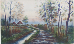 vintage calendar art with cottages, cabins, etc. circa 1930s-1940s